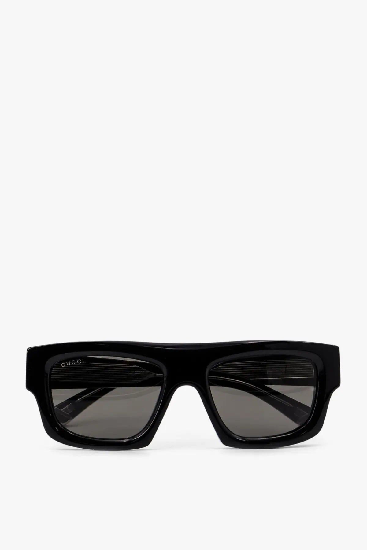 Gucci mens acetate sunglasses with black rectangular frame and gray gradient lenses