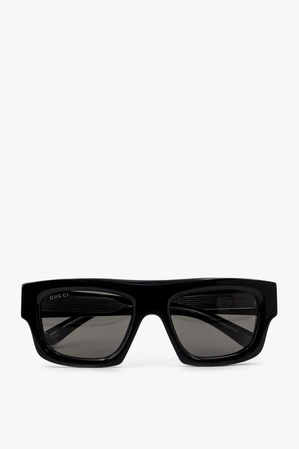Black gucci men’s acetate sunglasses with sleek rectangular frame and dark gray gradient lenses