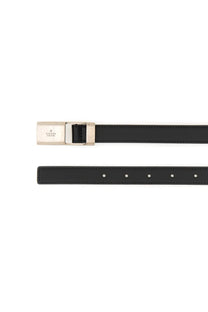 Gucci men’s belt black featuring black leather strap with silver-toned buckle and evenly spaced holes