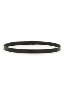 Gucci men’s black leather belt with sleek minimalist design and silver toned buckle