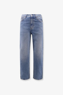 Gucci men’s certified cotton slim fit high-rise straight-leg denim jeans in faded medium-blue wash with button fly