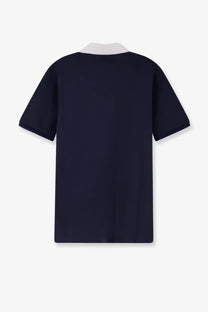 Gucci men’s navy blue cotton piquet polo shirt with short sleeves and contrasting white collar for casual wear