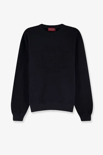 Gucci men’s black cotton sweatshirt with a subtle embossed logo on the front for casual wear