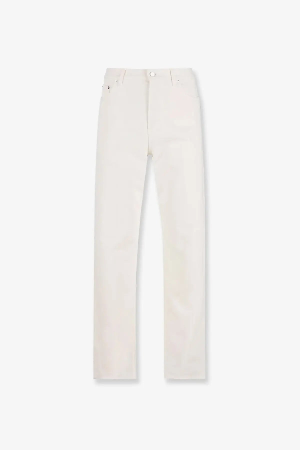 Gucci men’s white denim trousers with a clean straight-leg cut and classic five-pocket design