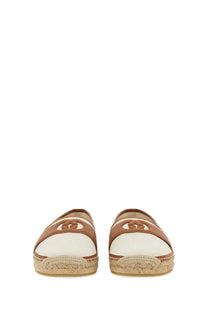 Gucci men’s espadrille sandals in cream with brown leather straps and woven jute sole featuring interlocking cc logo