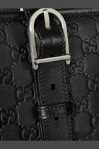 Gucci Men's GG Emblem Leather Shopping Bag Black, view 5