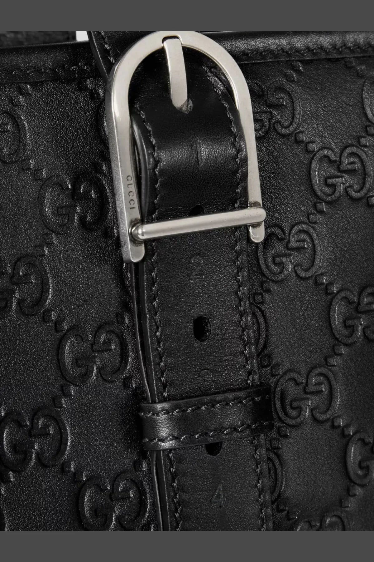 Gucci Men's GG Emblem Leather Shopping Bag Black, view 5