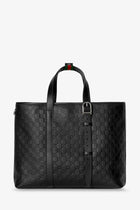 Gucci Men's GG Emblem Leather Shopping Bag Black