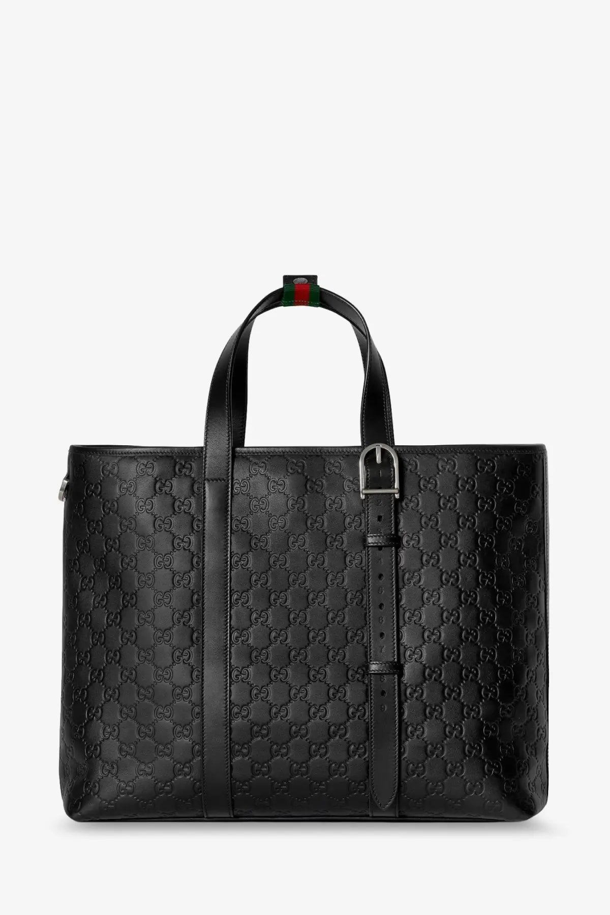 Gucci Men's GG Emblem Leather Shopping Bag Black