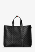 Gucci Men's GG Emblem Leather Shopping Bag Black, view 3
