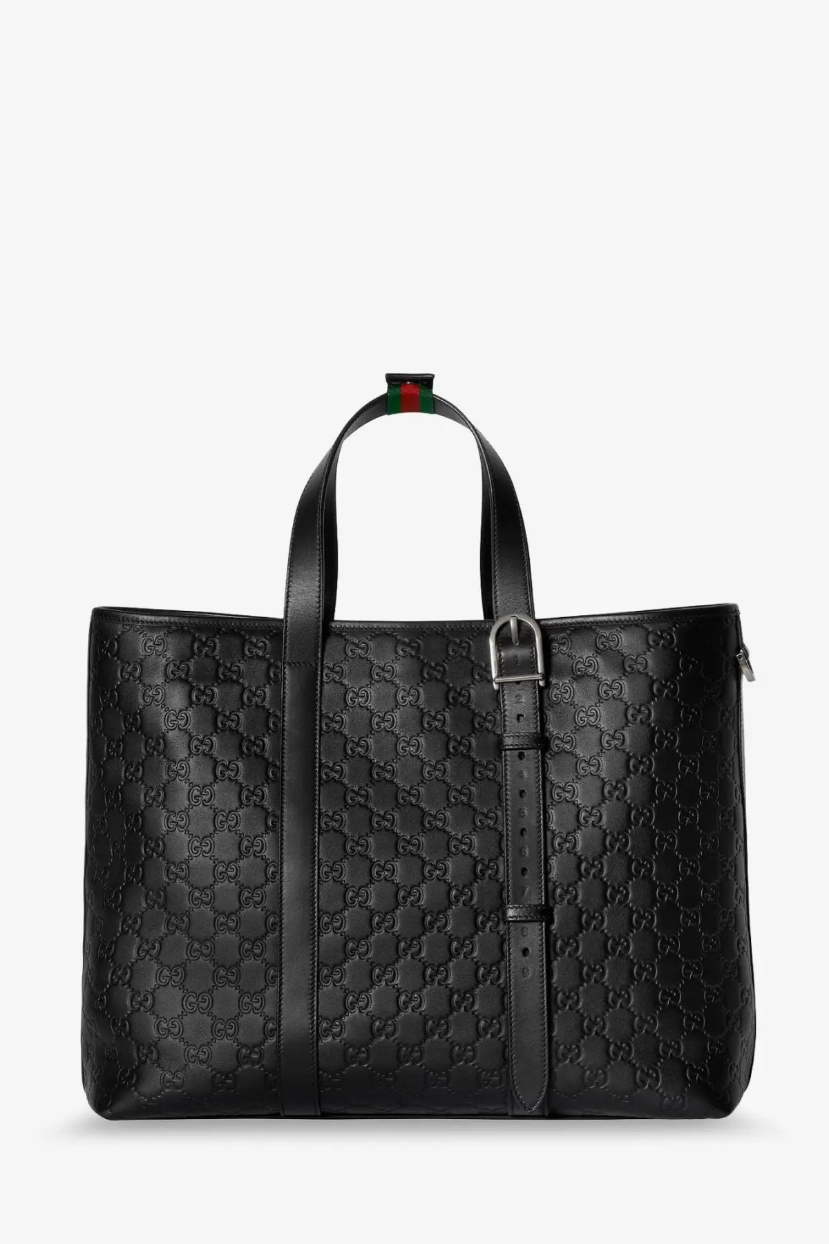 Gucci Men's GG Emblem Leather Shopping Bag Black, view 3