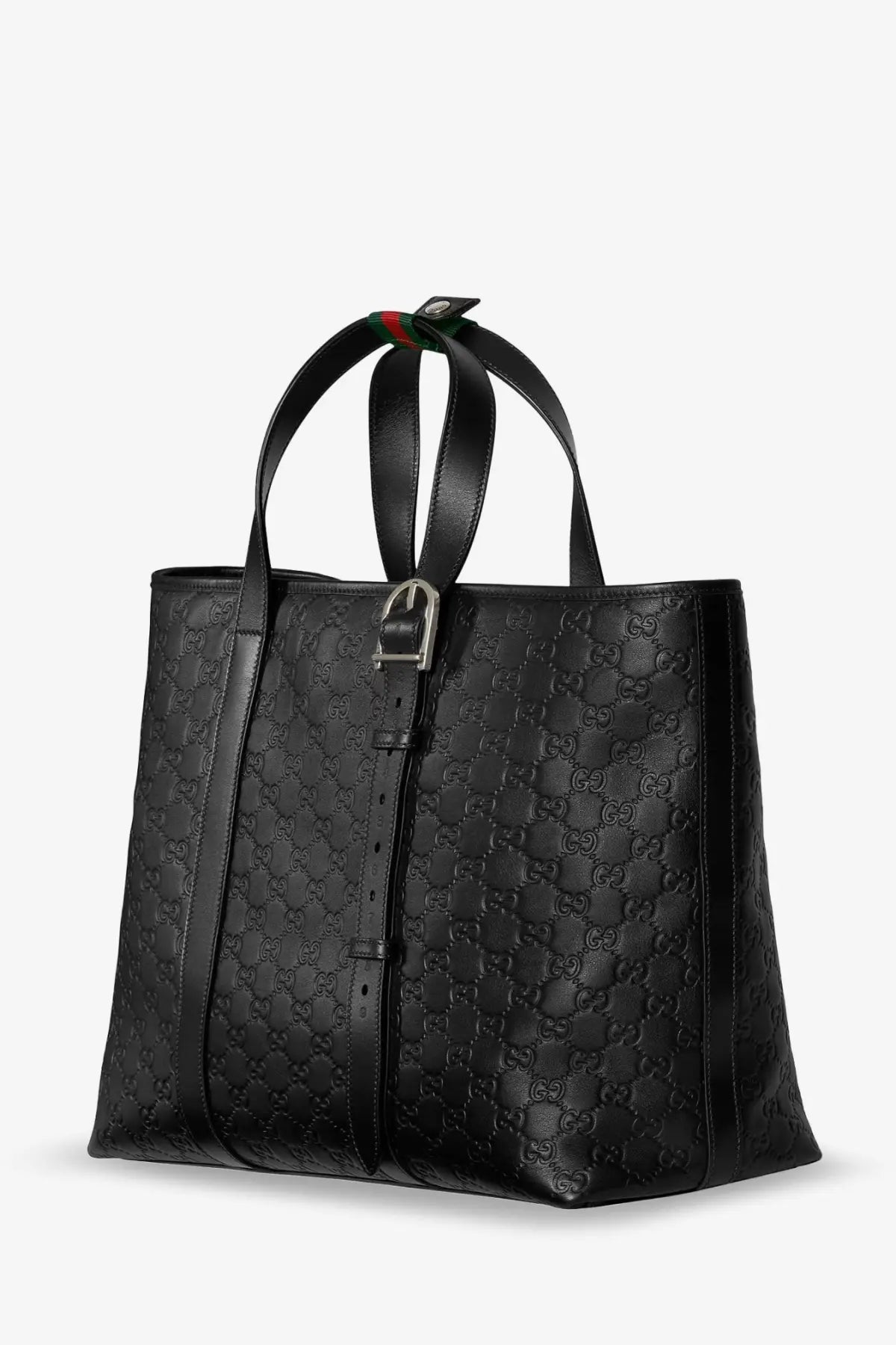 Gucci Men's GG Emblem Leather Shopping Bag Black, view 4