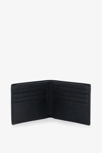 Black leather Gucci men’s GG Marmont bi fold wallet with multiple card slots and minimalist design