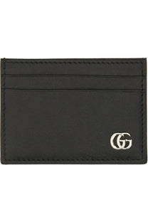 Black leather Gucci men’s GG Marmont card holder with silver-toned interlocking GG logo emblem