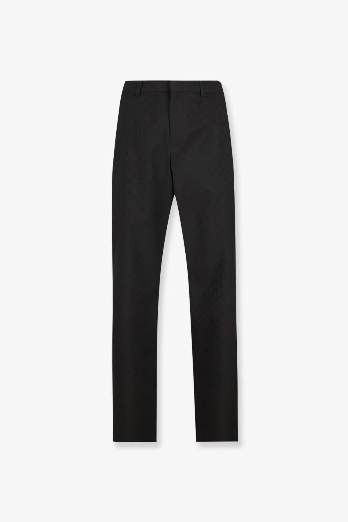 Gucci men’s GG wool blend black tailored trousers with sleek straight-leg cut and subtle front creasing