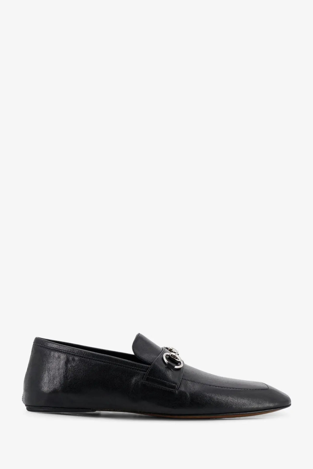 Black leather Gucci men’s Ragazzo loafers featuring signature metal horsebit buckle detailing