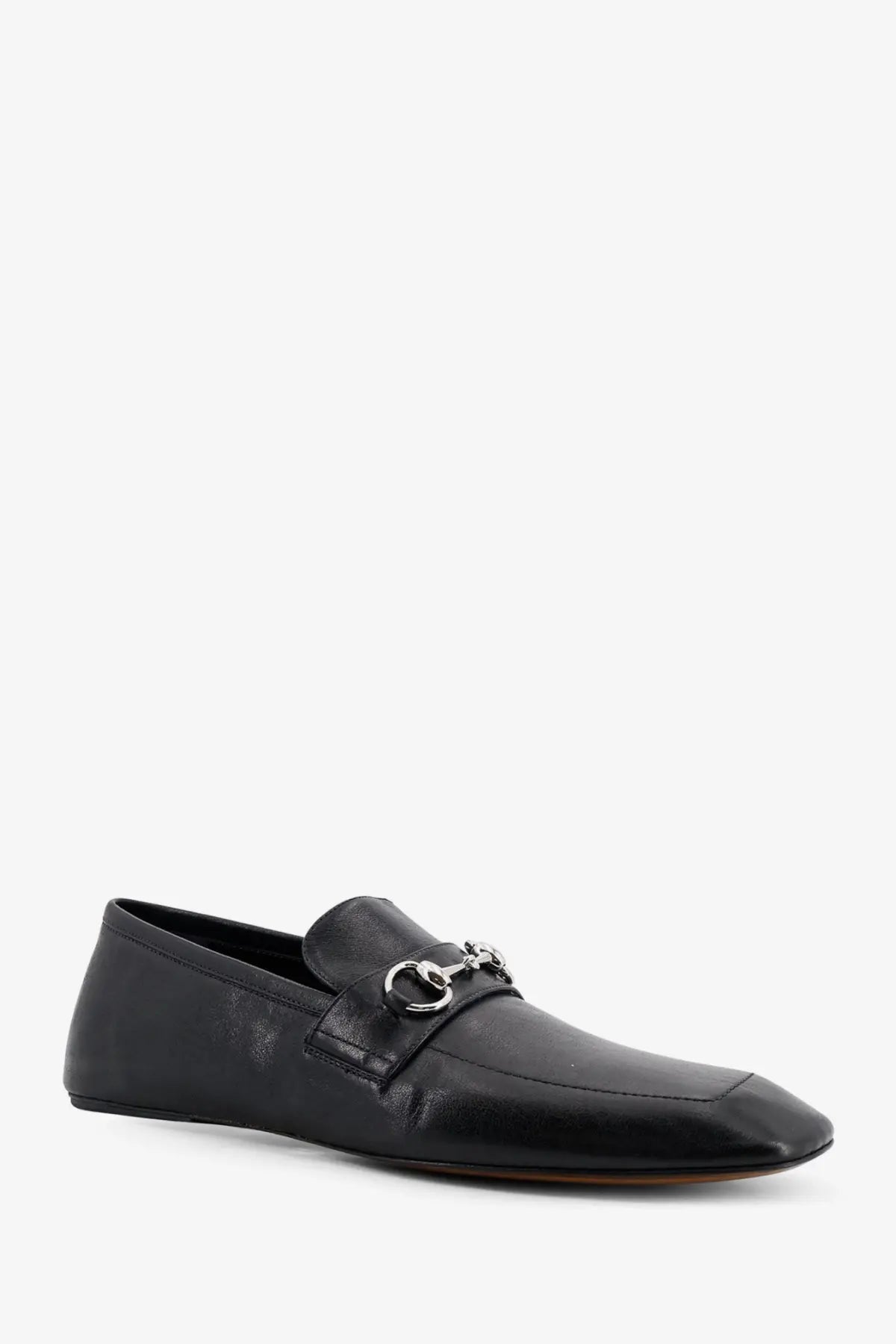 Black leather Gucci men’s Ragazzo loafers with silver horsebit buckle luxury dress shoes