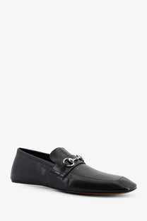 Black leather Gucci men’s Ragazzo loafers with silver horsebit buckle luxury dress shoes