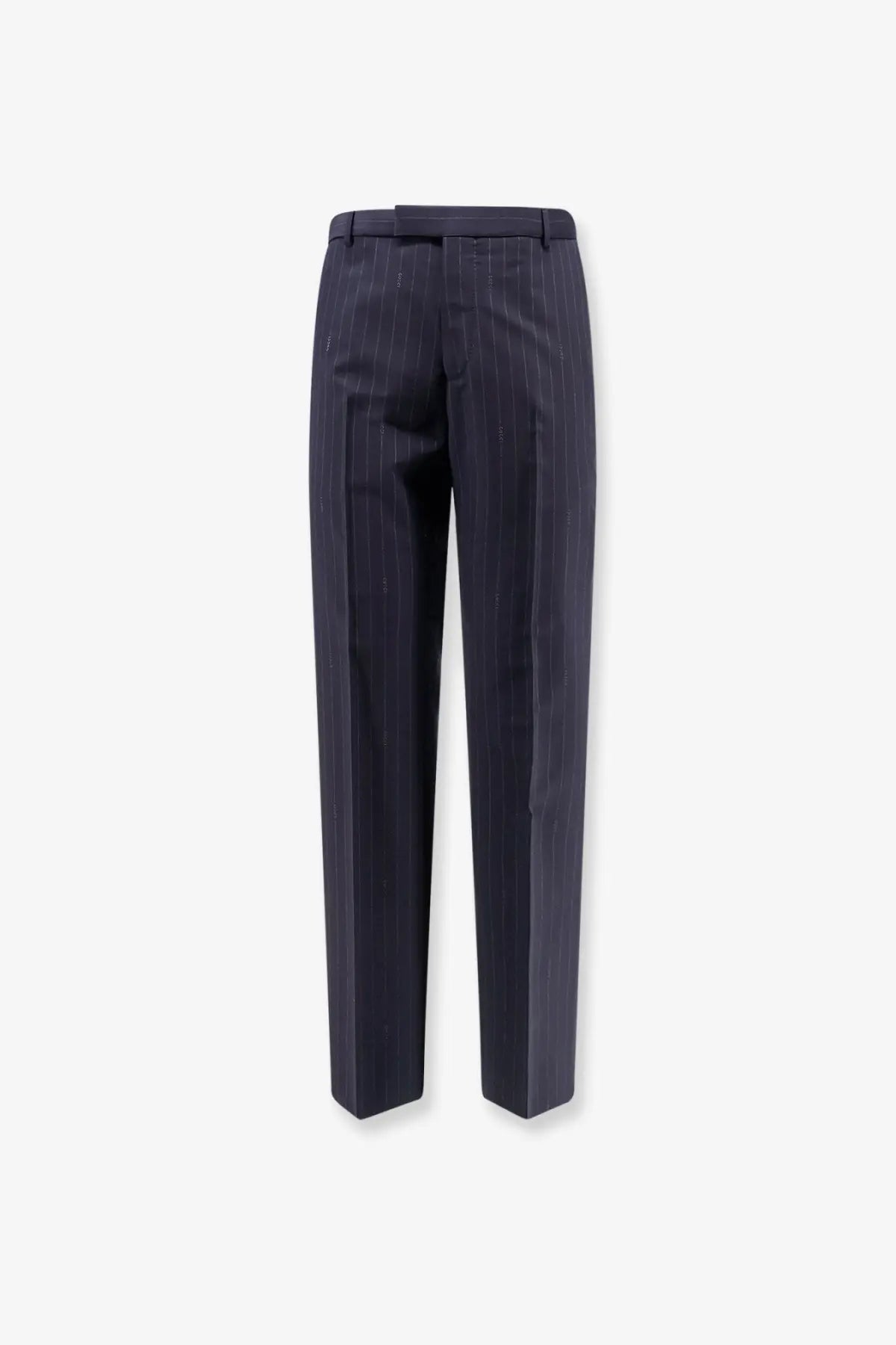 Dark navy pinstripe tailored wool trousers with a sleek straight-leg cut from Gucci menswear collection
