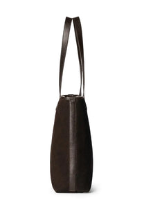 Gucci men’s shopping bag Ophidia brown dark brown suede tote with textured leather straps and central zipper detail