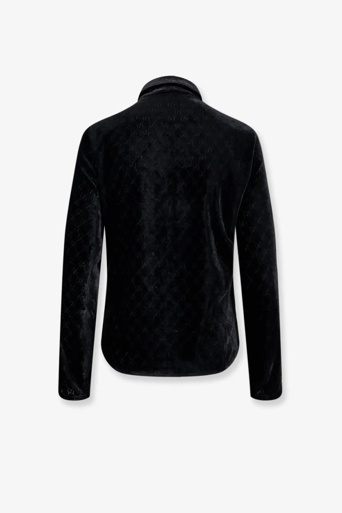Gucci men’s black stretch GG Évoré velvet blazer with a subtle textured pattern perfect for formal wear