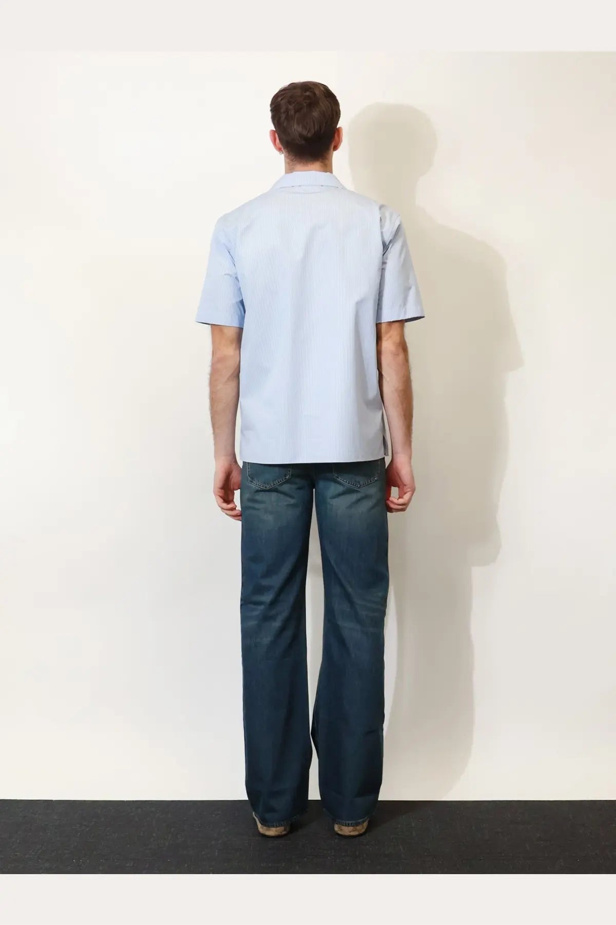 Gucci men’s striped cotton shirt in light blue with short sleeves classic collar and tailored fit