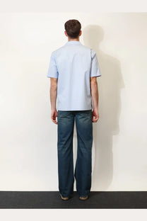 Gucci men’s striped cotton shirt in light blue with short sleeves classic collar and tailored fit