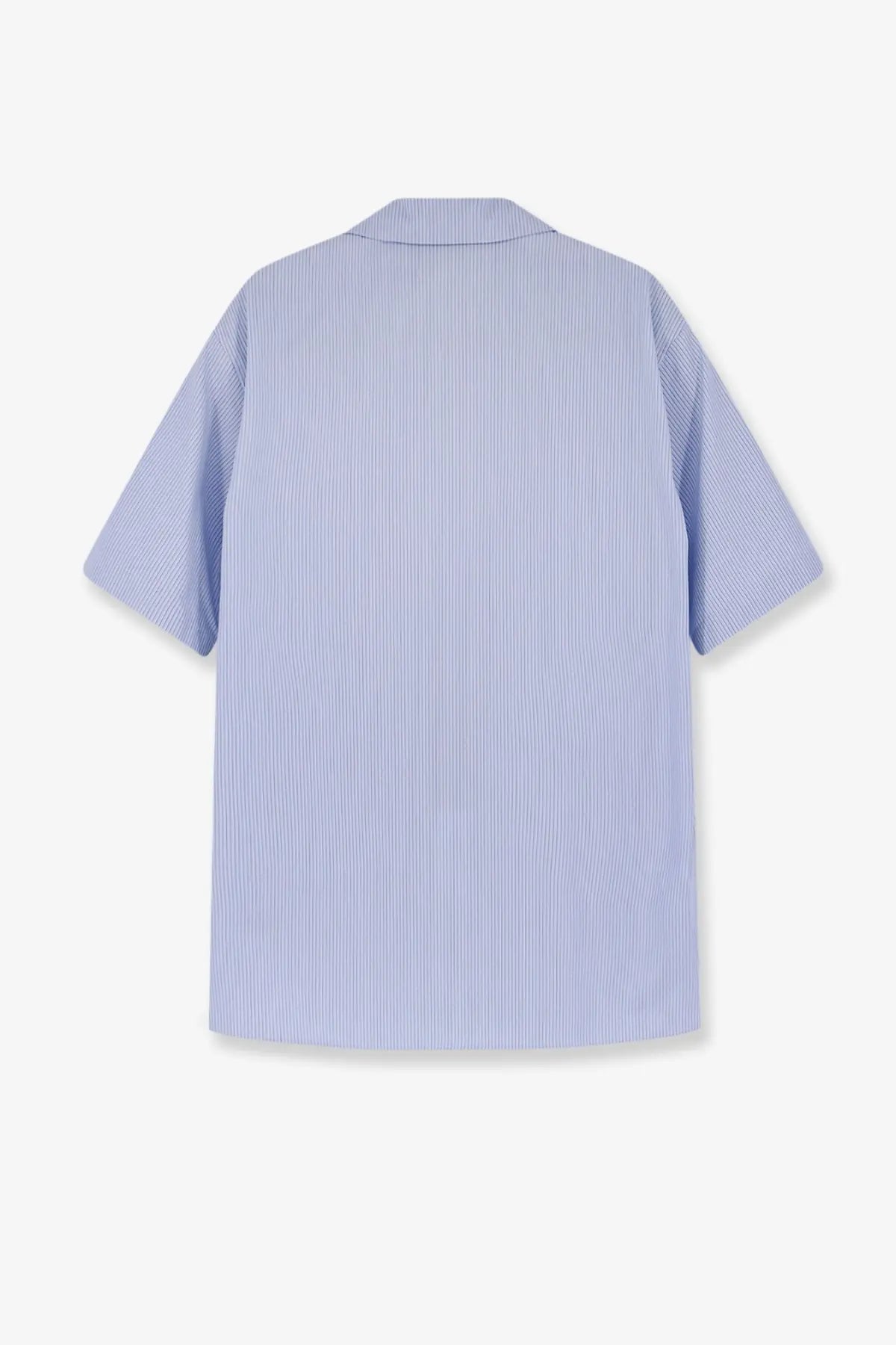 Gucci men’s light blue and white striped short-sleeved cotton shirt with button-up front