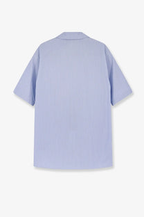 Gucci men’s light blue and white striped short-sleeved cotton shirt with button-up front
