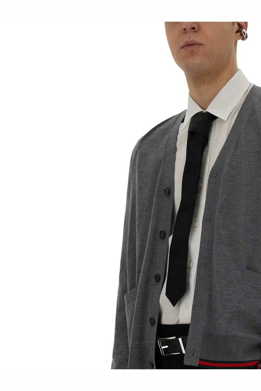 Gucci Men's Web Pattern Cardigan Blue, view 4