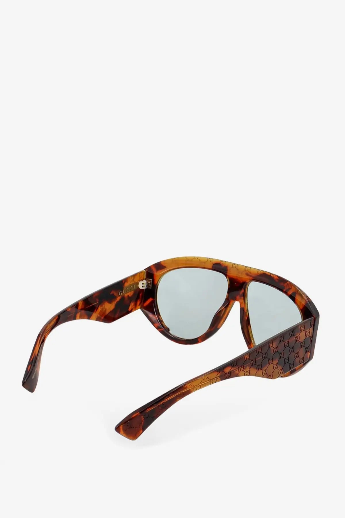 Gucci women’s brown tortoiseshell acetate sunglasses with mirrored lenses and embossed gg logo on the temple