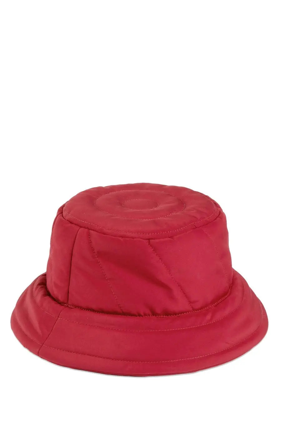 Gucci women’s vibrant red quilted bucket hat with structured padded design and visible stitching