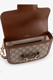 Brown gucci horsebit crossbody bag in beige gg supreme canvas with gold-tone hardware for women
