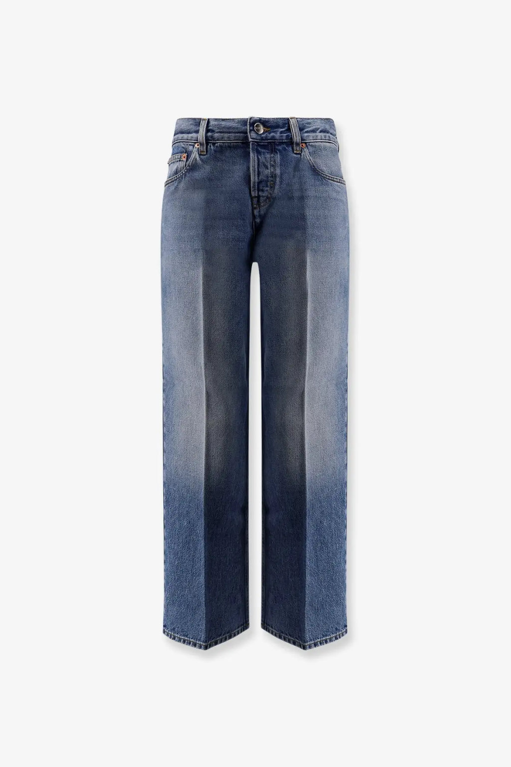 Gucci women’s blue cotton jeans with wide-leg cut and faded wash in denim fabric