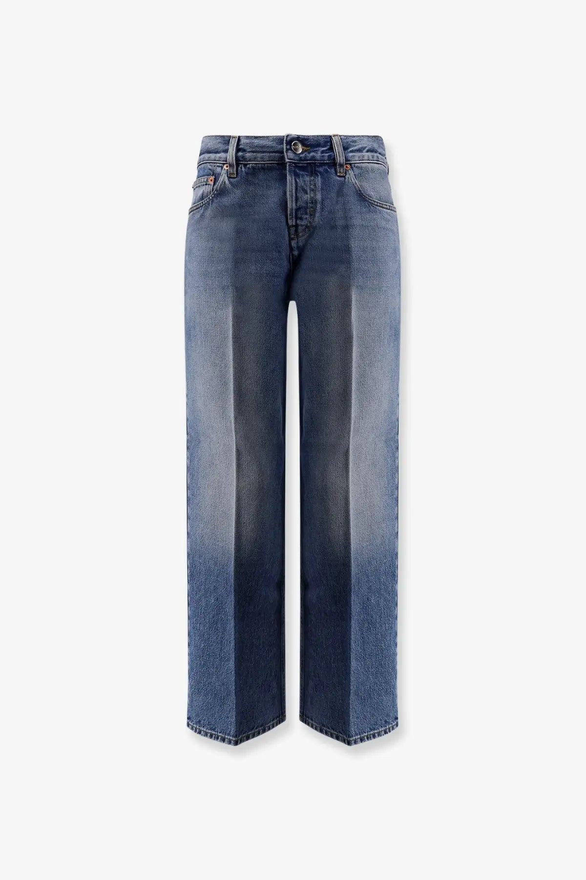 Gucci women’s blue cotton jeans with wide-leg cut and faded wash in denim fabric