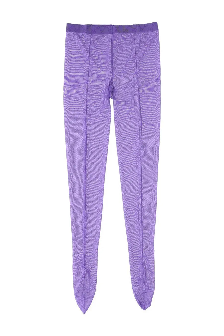 Gucci women’s fabric tights in purple with a subtle textured pattern and intricate purple leggings design