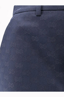 Dark blue gucci women’s gg cotton blend shorts with subtle interlocking g monogram pattern woven into fabric