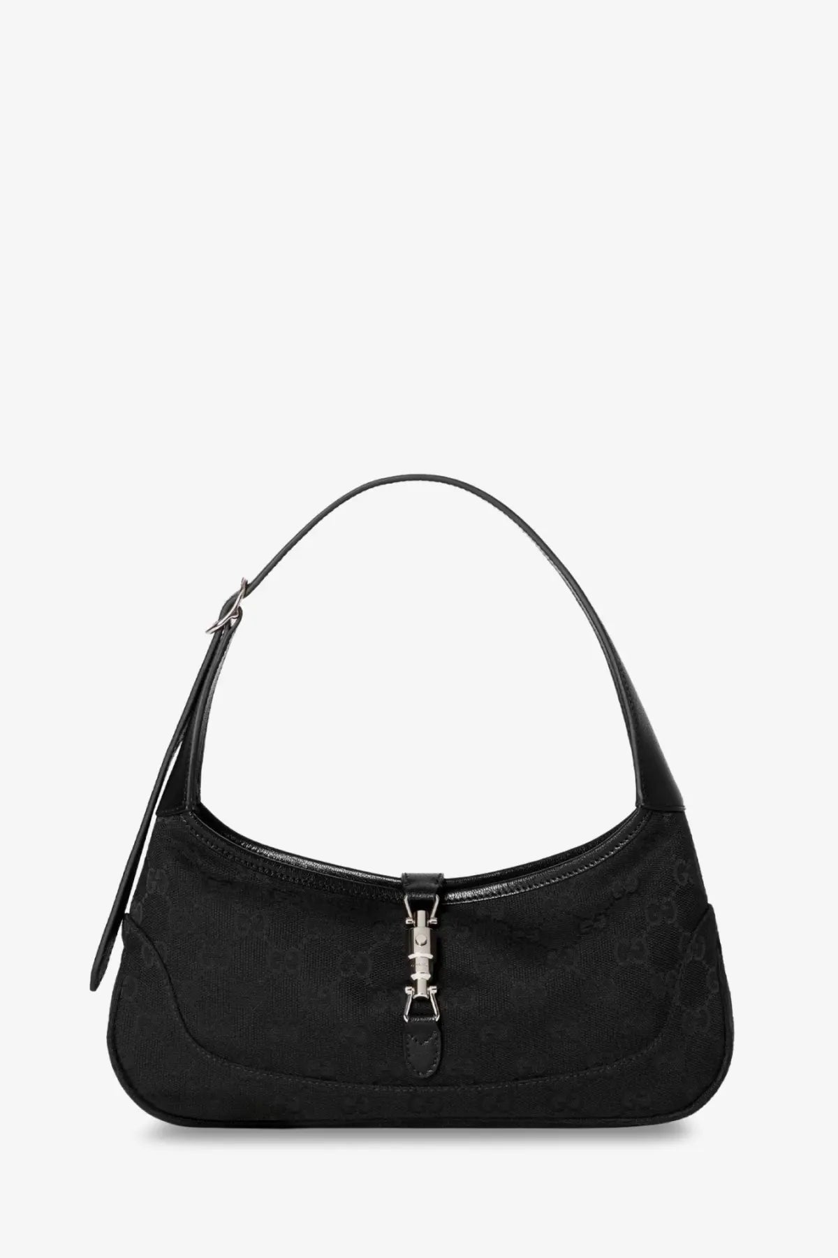 Gucci women’s Jackie slim GG canvas shoulder bag in black with repeating monogram and silver-toned hardware