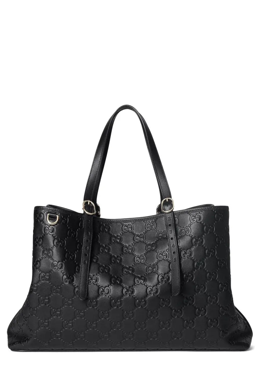 Black Gucci GG Supreme embossed leather tote bag with silver toned hardware from Gucci womens large GG emblem shopping bag