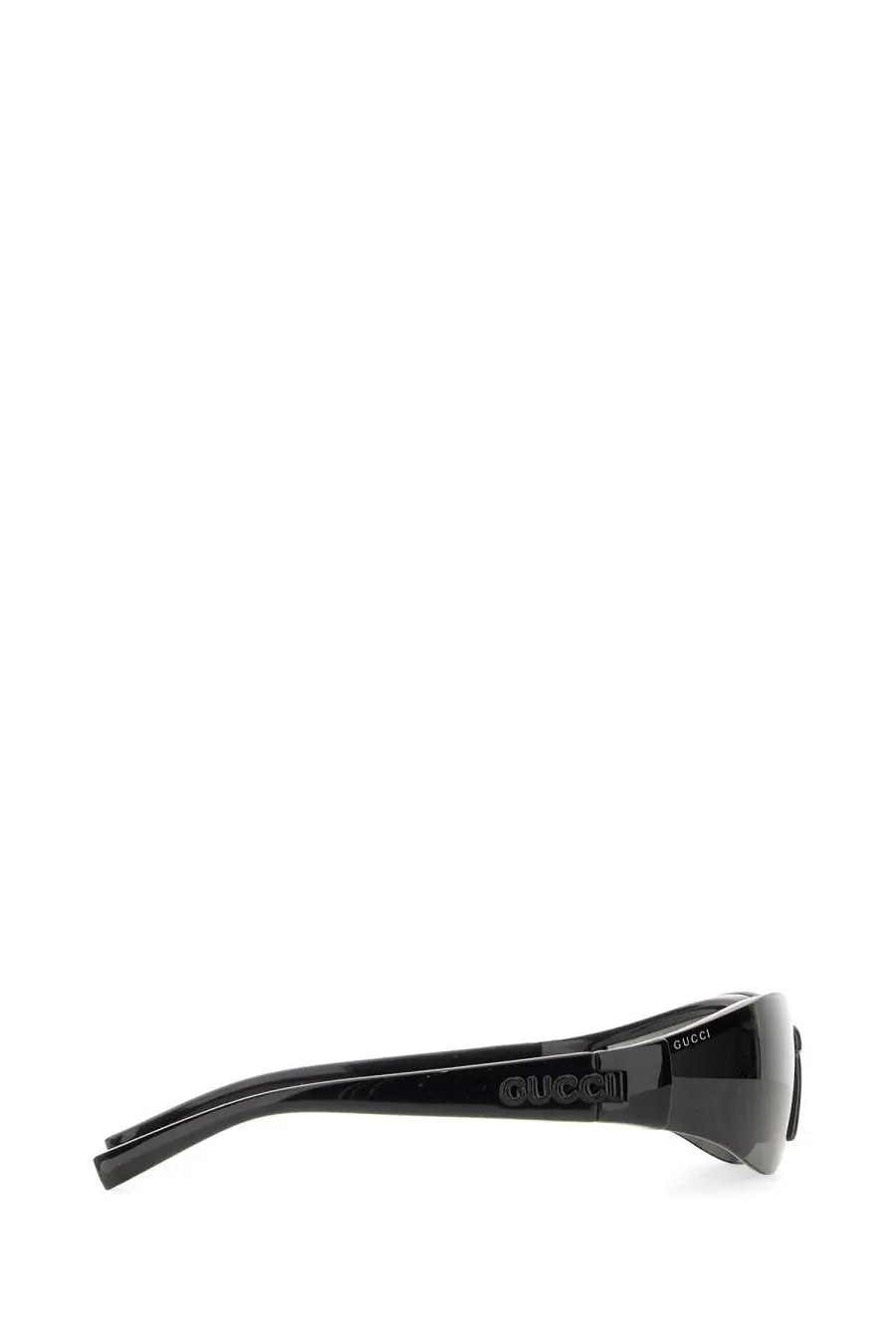 Gucci women’s mask sunglasses in black with sleek glossy frames and mirrored lenses for stylish sun protection
