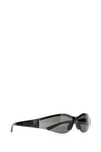 Gucci women’s mask sunglasses in black with sleek modern design and gradient gray lenses for stylish eye protection
