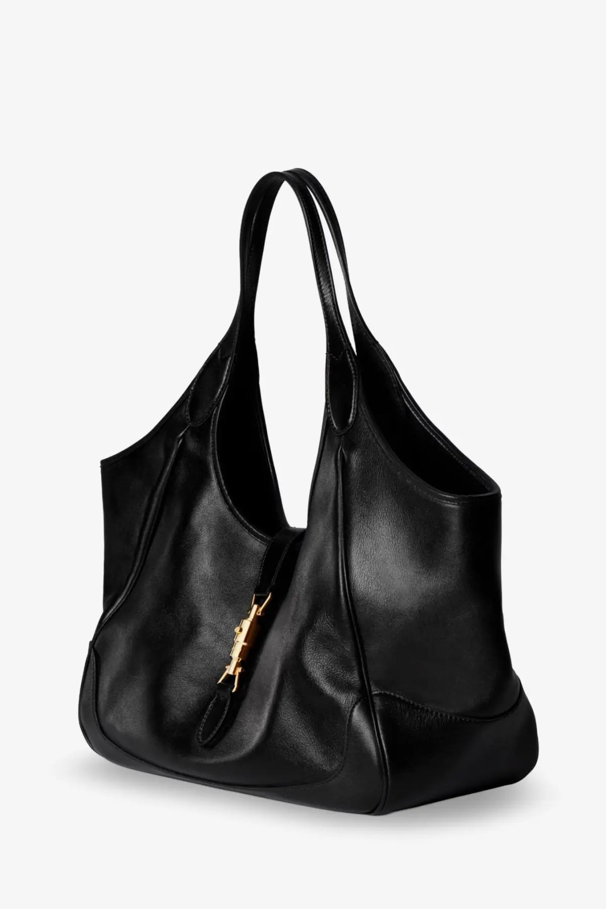 Black leather gucci mercato shoulder bag with gold-tone ysl logo clasp and tote design