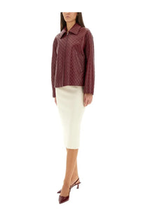 Gucci women’s oversized leather jacket in maroon quilted leather with collar and front zipper