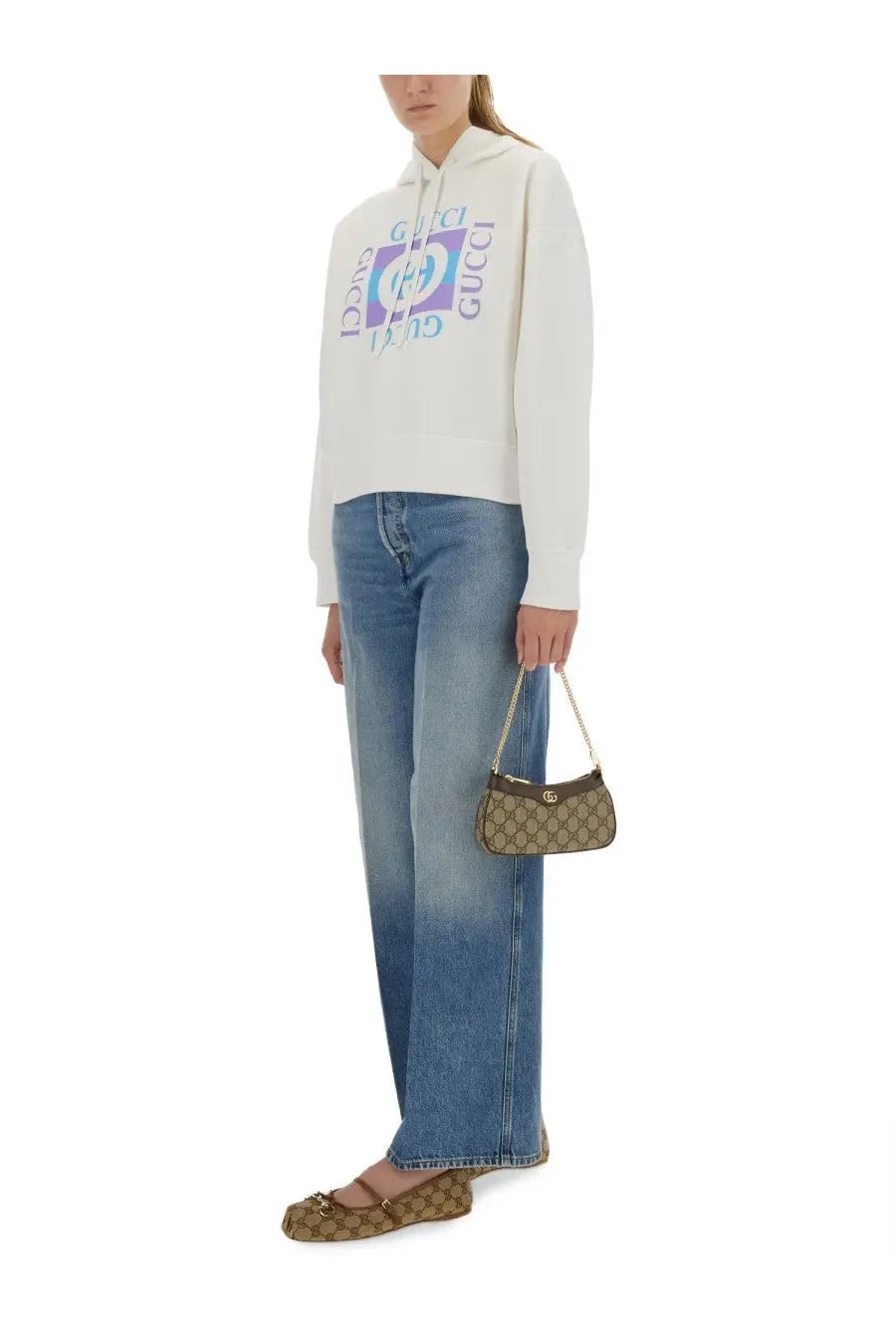 Gucci Women's Printed Cotton Hoodie White, view 2