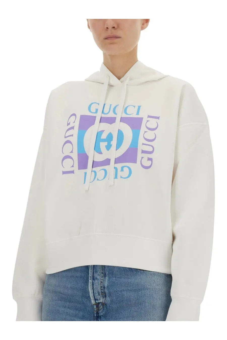 Gucci Women's Printed Cotton Hoodie White, view 4