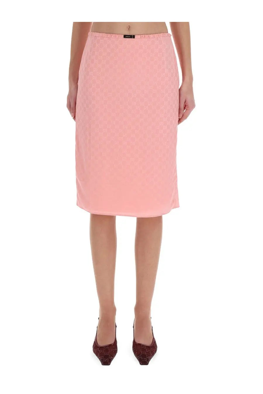Gucci women’s soft pink knee-length pencil skirt made of silk with a subtle textured pattern
