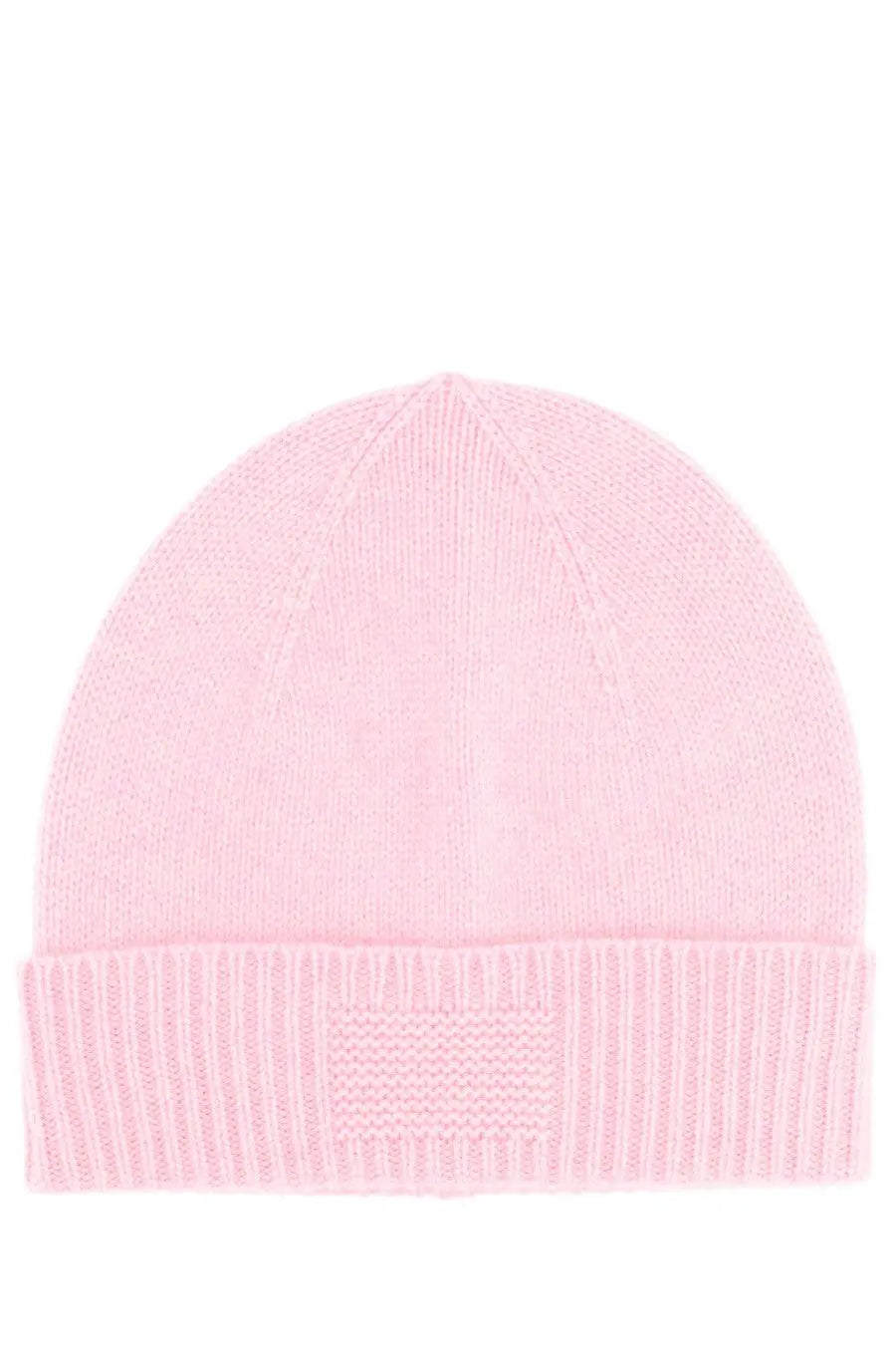 Guest In Residence women’s cashmere beanie soft pink knitted with ribbed cuff and subtle textured patch on front