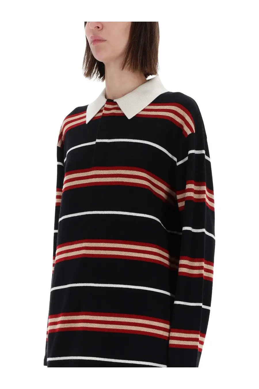 Guest In Residence Women's Striped Rugby Polo Shirt Black, view 4