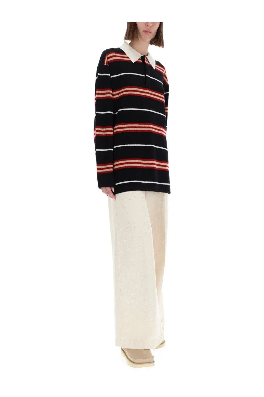 Guest In Residence Women's Striped Rugby Polo Shirt Black, view 2