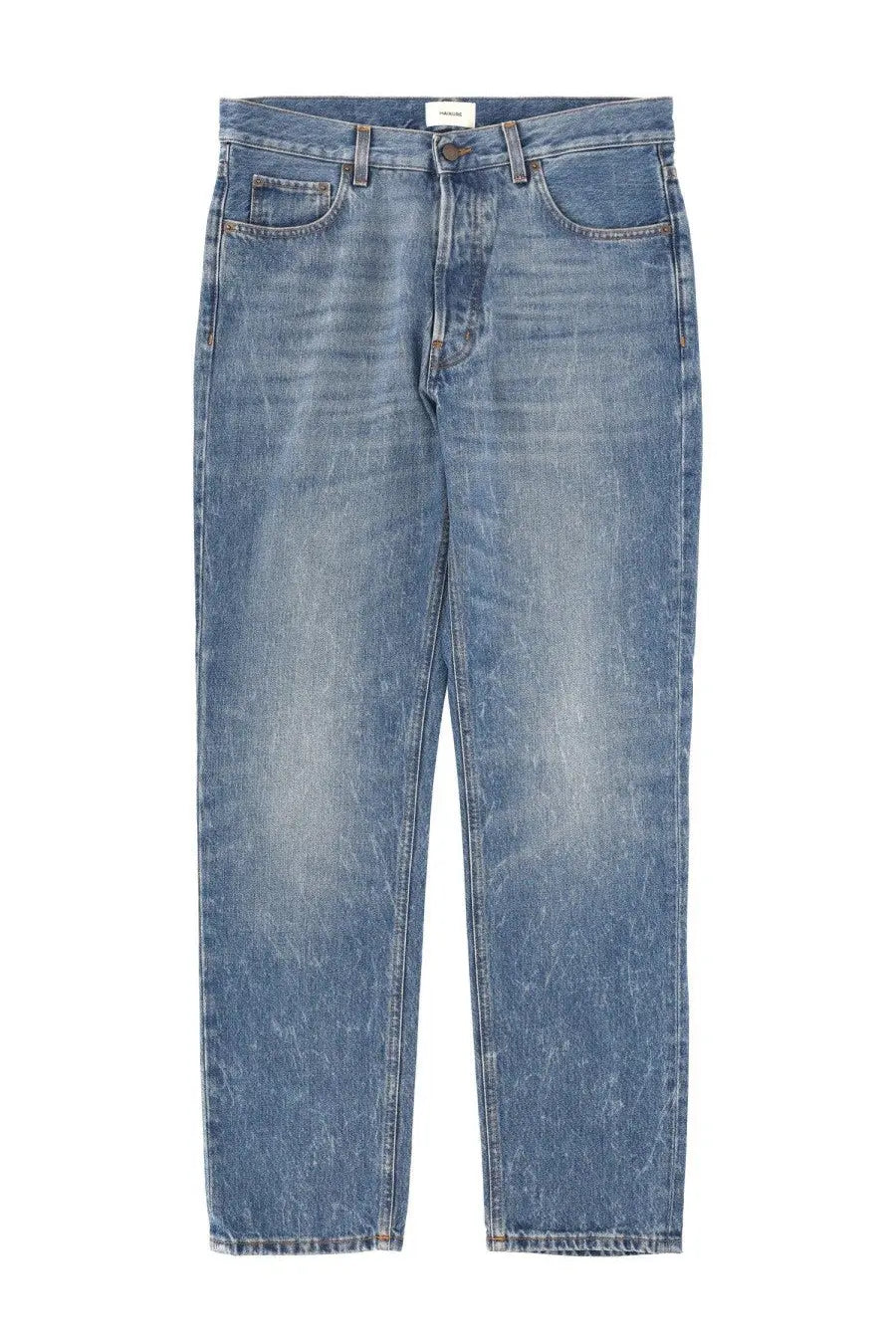 Haikure men’s jeans tokyo blue blue denim with faded worn texture and classic five-pocket design